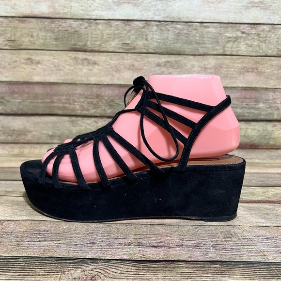 Aquazzura Black Suede Roma Platform Sandals - Picture 1 of 8